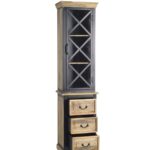 Tall Industrial Mango Wood Cabinet with X-Frame Glass Door
