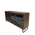 Modern Mango Wood Sideboard with Sliding Glass Doors