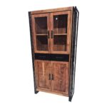 Rustic Glass-Door Hutch with Iron Frame