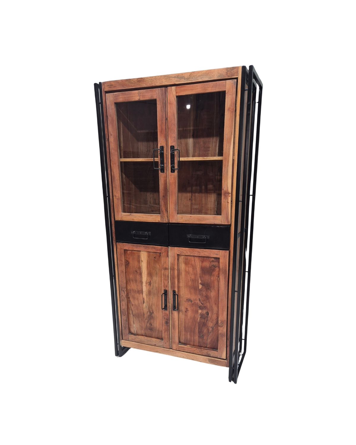 5 Rustic Glass-Door Hutch with Iron Frame - Image 1