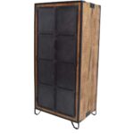 Industrial Mango Wood Tall Storage Cabinet with Metal Doors