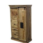 Industrial Mango Wood Tall Cabinet with Sliding Door & Drawers
