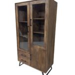 Modern Mango Wood Display Cabinet with Glass Doors & Metal Legs