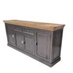 Grey Sideboard Cabinet with Natural Wood Top