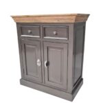 Grey Compact Sideboard Cabinet with Natural Wood Top