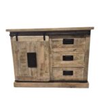 Industrial Mango Wood Cabinet with Sliding Door & 3 Drawers
