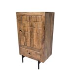 Textured Mango Wood Tall Cabinet with Drawer