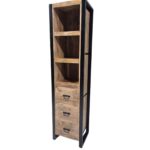 Industrial Mango Wood Tall Cabinet with 3 Drawers