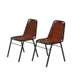 Set of 2 Industrial Brown Leather Strap Chairs