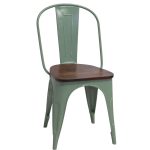Industrial Mint Metal Dining Chair with Wooden Seat