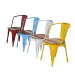 Industrial Multicolour Metal Dining Chairs – Set of 4