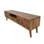 Handcrafted Solid Wood TV Cabinet with 3D Carved Doors & Mid-Century Design