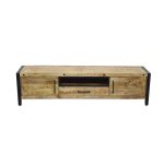 Solid Wood Industrial TV Cabinet with Metal Accents & Center Shelf