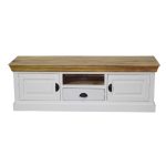 Classic White Solid Wood TV Cabinet with Natural Wooden Top