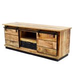 Rustic Mango Wood Sliding Door TV Cabinet