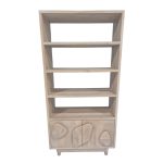 Solid Wood Modern Display Shelf With Carved Door Cabinet