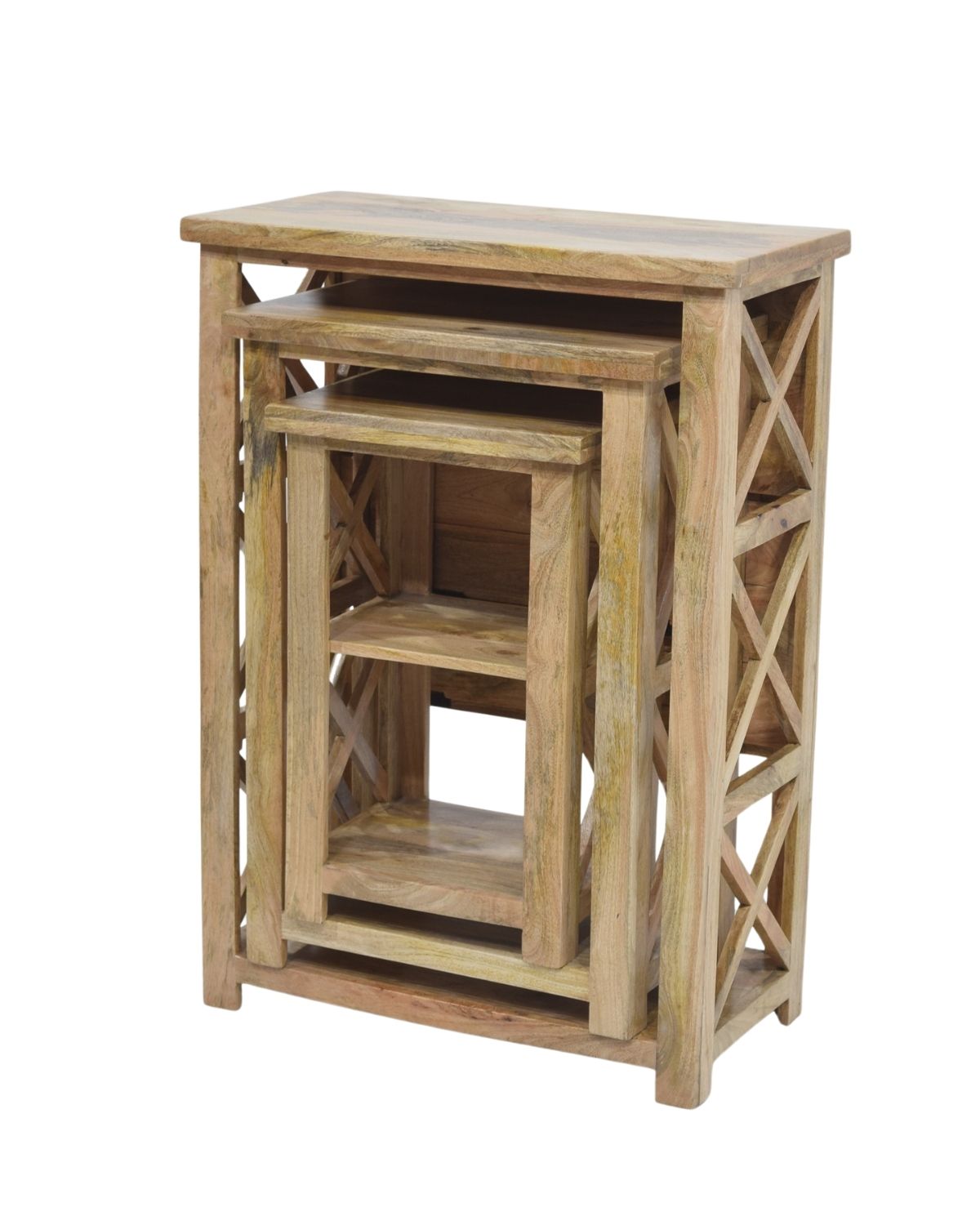 346 Solid Wood Nesting Table Set – Handcrafted 3-Piece Wooden Side Tables - Image 1