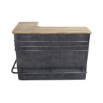 Industrial L-Shape Bar Counter with Solid Wood Top