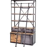 Industrial Bookshelf with Ladder & Storage Cabinet