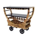 Wooden Wine Rack Trolley with Metal Top & Wheels