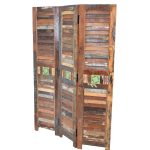 Vintage Reclaimed Wood Room Divider with Hand-Painted Tile Accents