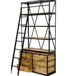 Industrial Ladder Bookshelf with Storage Drawers