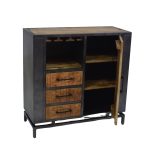 Industrial Metal & Wood Bar Cabinet with Storage