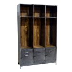 Industrial Metal & Wood Locker Cabinet – 3 Compartment Storage Unit