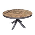 Rustic Mango Wood Round Coffee Table with Iron Base