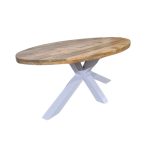 Oval Mango Wood Coffee Table with White Iron Cross Legs