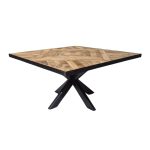 Square Mango Wood Coffee Table with Geometric Pattern & Iron Base