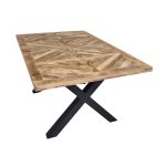 Handcrafted Mango Wood Coffee Table with Parquet Design & X-Shaped Iron Base