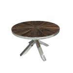 Reclaimed Wood Round Coffee Table with Stainless Steel Frame & Base