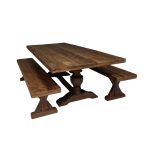 Solid Wood Pedestal Dining Table Set with Matching Benches