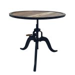 Industrial Mango Wood Round Adjustable Table with Cast Iron Base