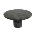 Luxury Black Marble Round Coffee Table with Cylindrical Pedestal Base