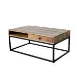 Mango Wood Industrial Coffee Table with Drawer & Open Shelf