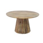 Modern Mango Wood Round Dining Table with Fluted Pedestal Base