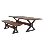 Solid Wood & Iron Dining Table Set with Matching Bench – Industrial X-Frame Design