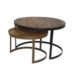 Round Nesting Coffee Table Set – Mango Wood Tops with Metal Frames