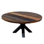 Rustic Reclaimed Wood Round Dining Table with Metal Spider Base