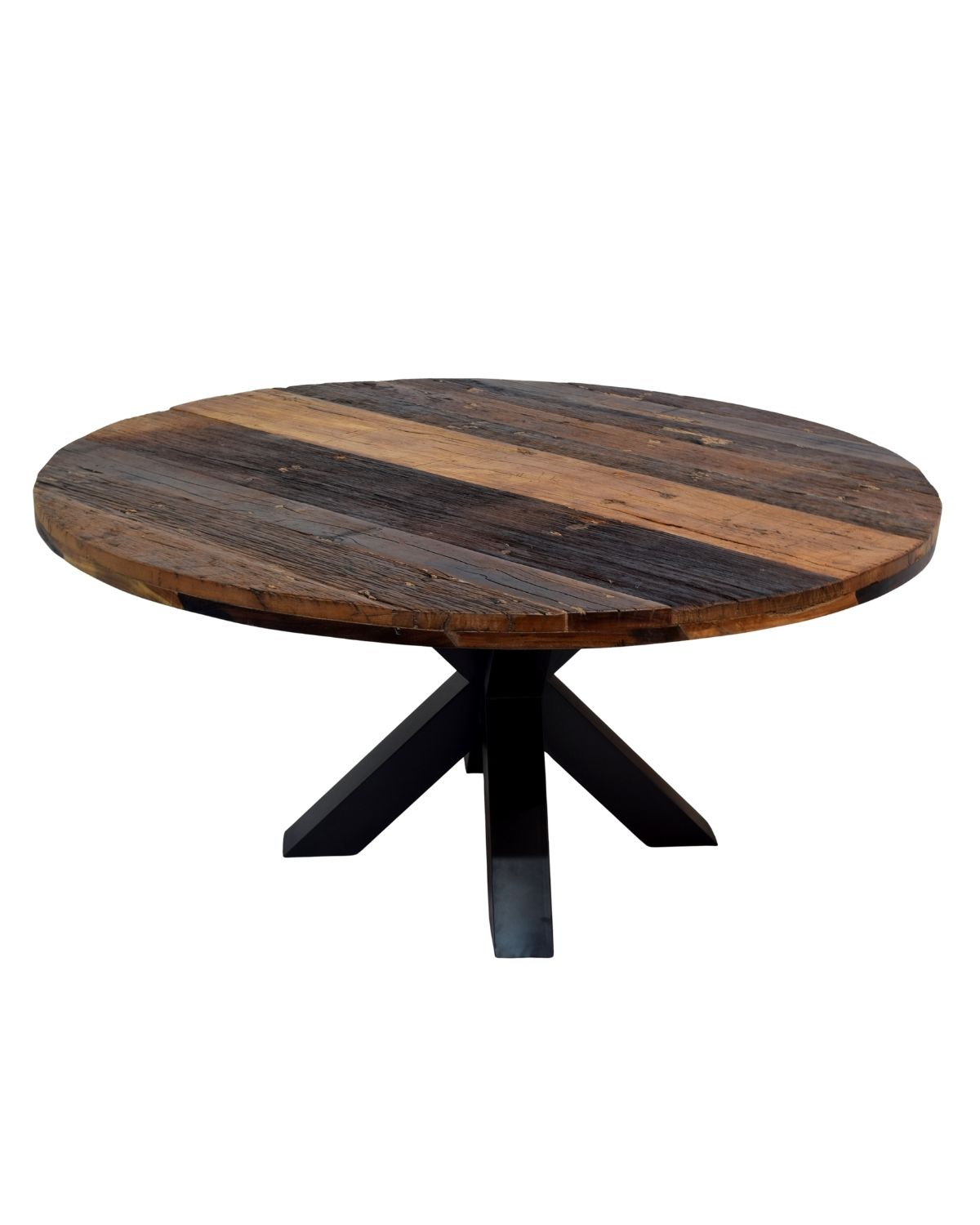 473 Rustic Reclaimed Wood Round Dining Table with Metal Spider Base - Image 1