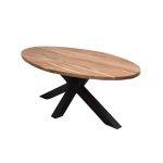 Oval Solid Wood Dining Table with Modern Metal Spider Base