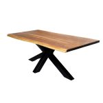Live Edge Solid Wood Dining Table with Black Metal Spider Base