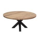 Round Solid Wood Dining Table with Metal Spider Base