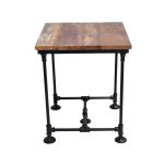 Industrial Pipe Base Side Table with Rustic Wooden Top