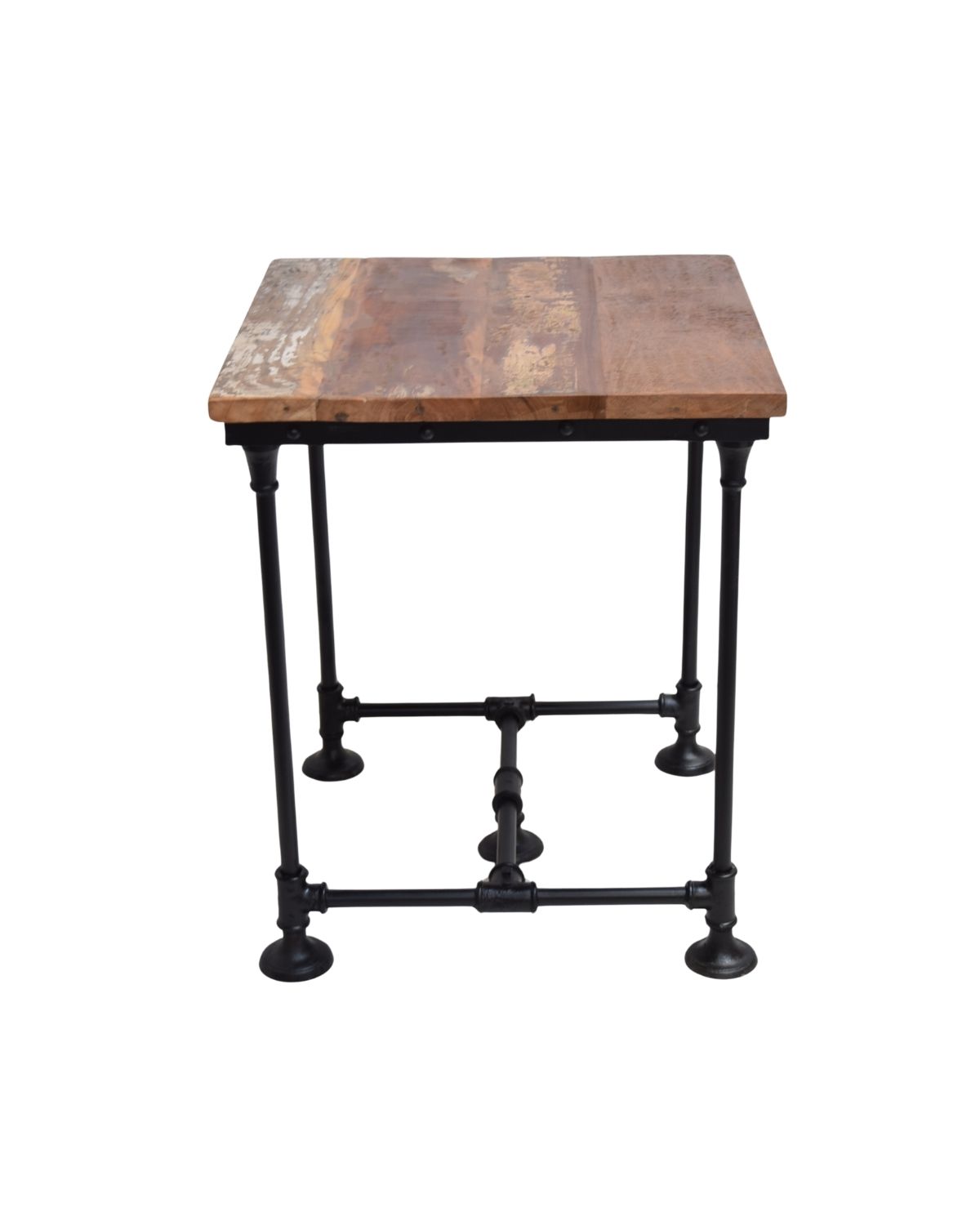 488 Industrial Pipe Base Side Table with Rustic Wooden Top - Image 1